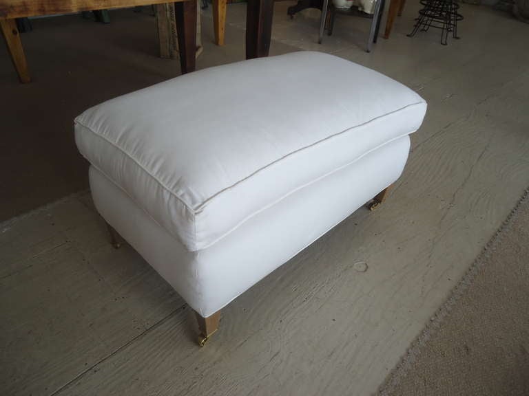Newly recovered in white duck, stamped George Smith on the bottom, pillow top is filled with down.
