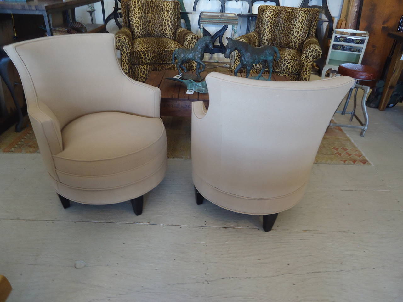 Late 20th Century Pair of 1970s Camel Hair Swivel Tub Chairs