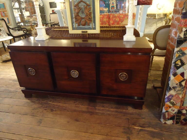 Label in drawer reads:
An original design by Seth Ben Ari., Scotch Plains., NJ
3 Double Drawers when the left 2 panels are open.  3 Single drawers when the right panel is opened.  Newly professionally restored to pristine condition.