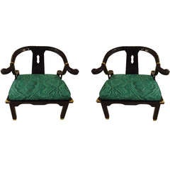 Pair of Midcentury Black Laquered Slingback Armchairs