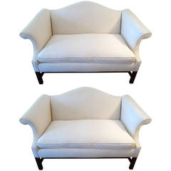 Pair of Camel Back, Chinese Chippendale Sofa Loveseats