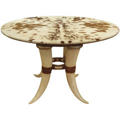 Vintage Super Glamorous Faux Horn and Cowhide Round Table