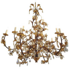 Very Large Italian Gilt Iron and Crystal Chandelier