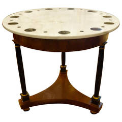 Regency Style Burl, Ebonized Wood and Marble-Topped Round Table