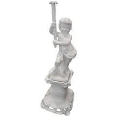 Grand Italian White Ceramic Putti on Stand