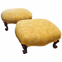 Antique Pair of French Walnut and Fortuny Footstools
