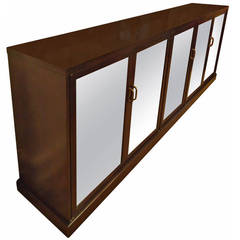 Large Modern Mahogany Credenza with Aged Mirrored Doors