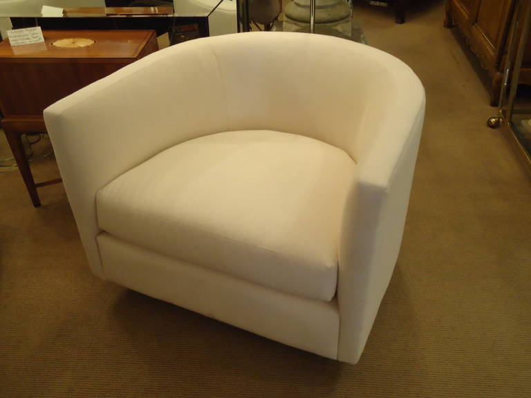 Fabric Pair of Swivel Mid-Century Club Chairs