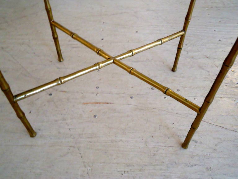 Brass Elegant Maison Bagues Two-Tier Bronze and Milk Glass Side Table