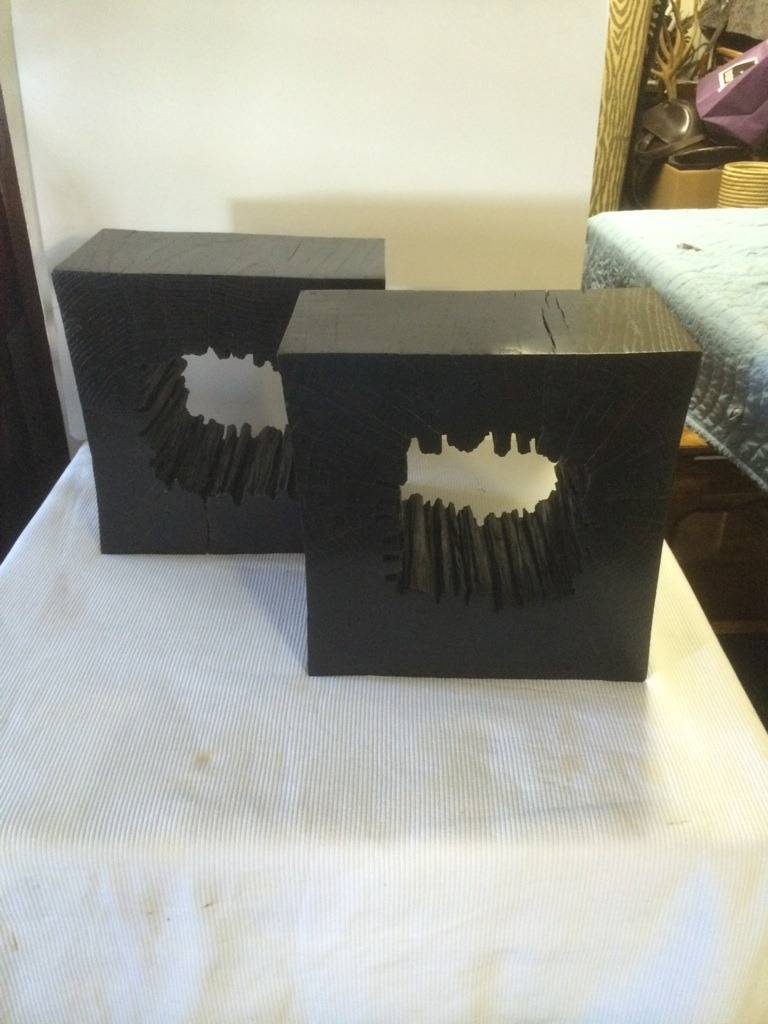 Chic Pair of Heavy Teak Wood Martini Tables