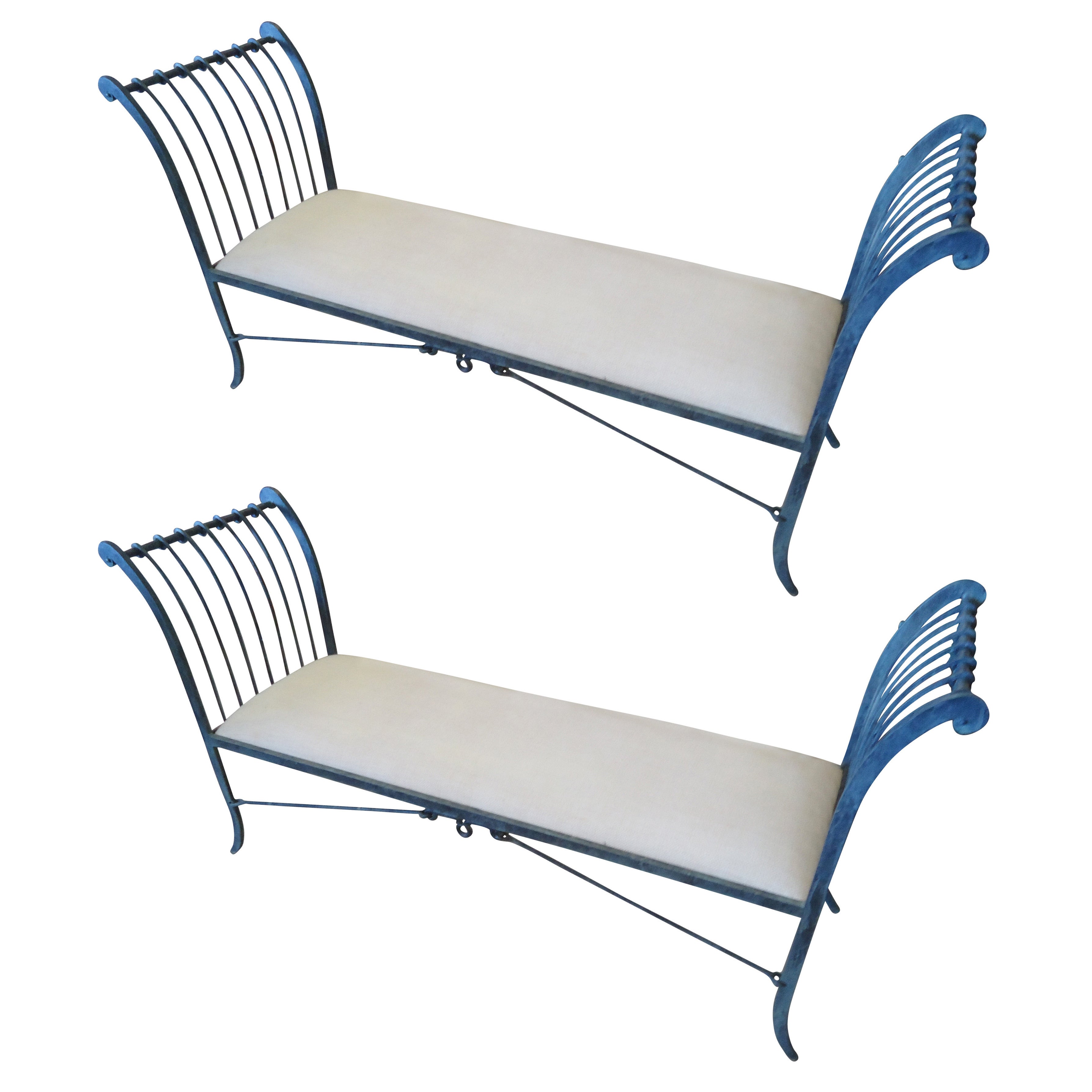 Pair of Stunning Neoclassical Iron Window Benches by Niermann Weeks For Sale