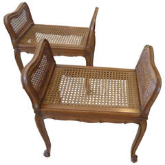 Vintage Lovely Pair of French Walnut Caned Benches