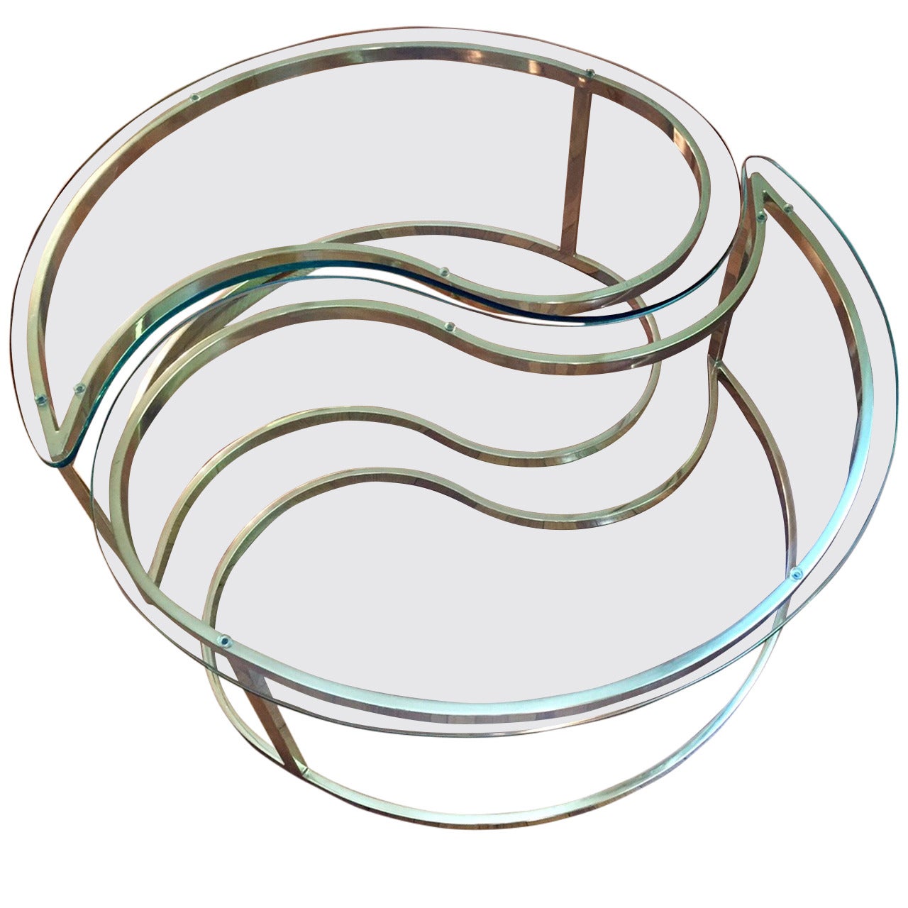 Chic Ying Yang Motiffe Brass and Glass Coffee Cocktail Table