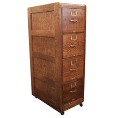 Vintage Tiger Oak Four Drawer File Cabinet with Original Hardware