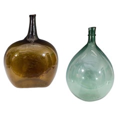 19th Century Pair of Demijohns Colored Glass Jugs