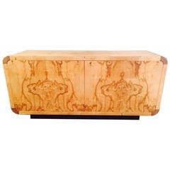 Vintage Burl Wood Credenza with Mixed Wood Corners