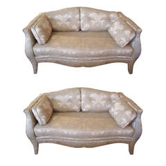 Retro Pair of Fancy Upholstered Sofas
