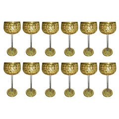 Set of Twelve Czech Gold Enameled wine Glasses