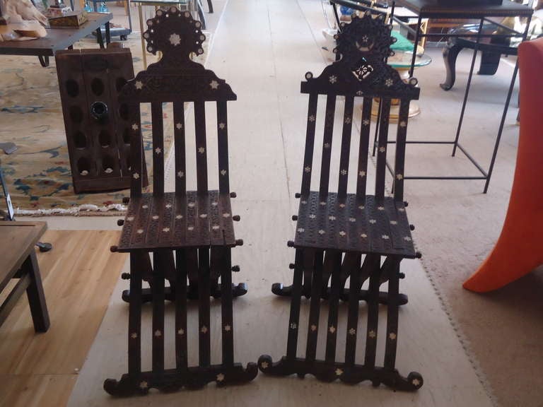 Late 20th Century Anglo Indian Pair of Sidechairs