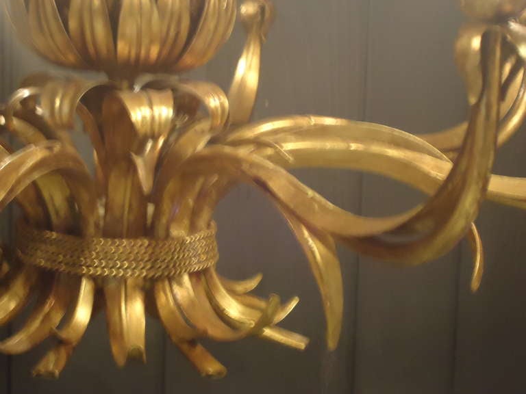 Gilt Tole Pineapple Chandelier In Excellent Condition In Hopewell, NJ