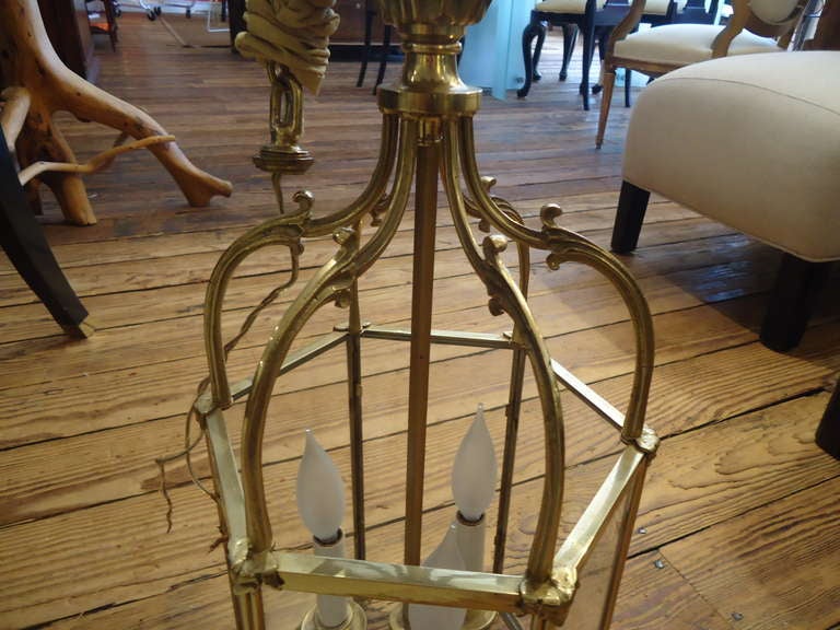 Vintage Bronze Lantern Style Fixture In Excellent Condition In Hopewell, NJ