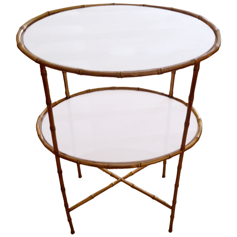 Elegant Maison Bagues Two-Tier Bronze and Milk Glass Side Table