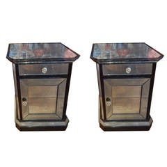 Pair of Chic Distressed Mirror and Ebonized Nightstands