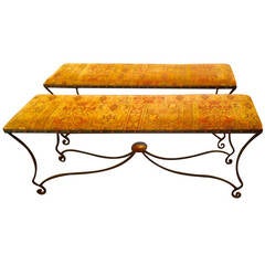 Pair of Fireside Iron and Tapestry Benches