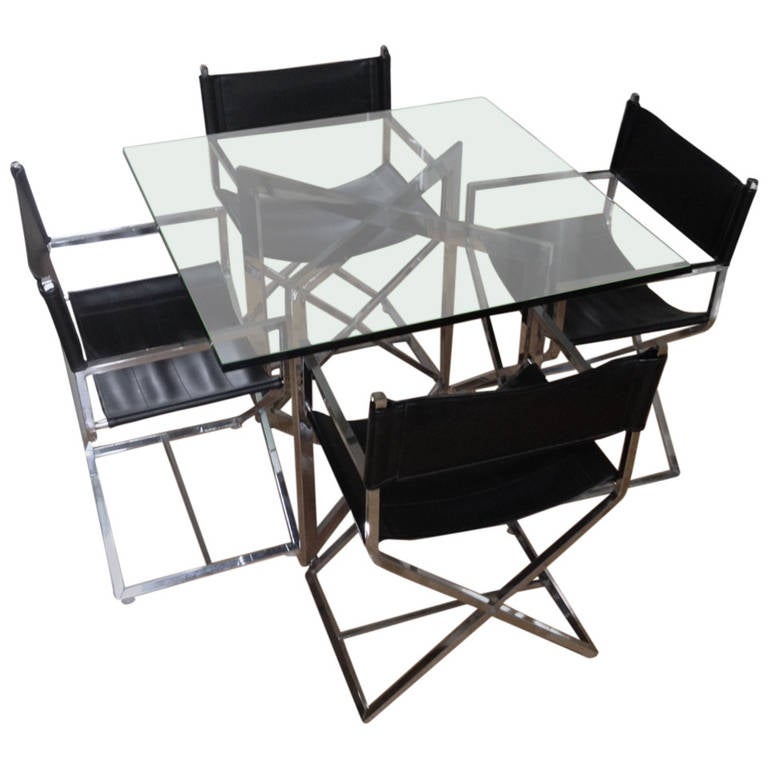 Set of MidCentury Modern Square Glass Table and Chairs at 1stDibs