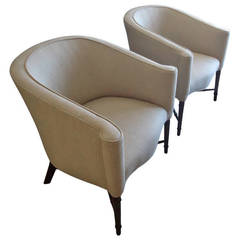 Very Refined Pair of Herringbone Tub Shaped Club Chairs