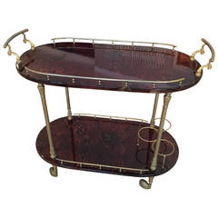 Aldo Tura Lacquered Goatskin Bar Cart