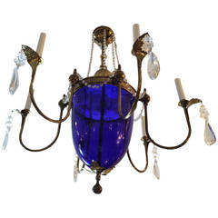 Vintage Cobalt Blue Glass and Brass Chandelier 7