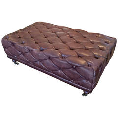Rich Tufted Leather Ottoman with Nailheads