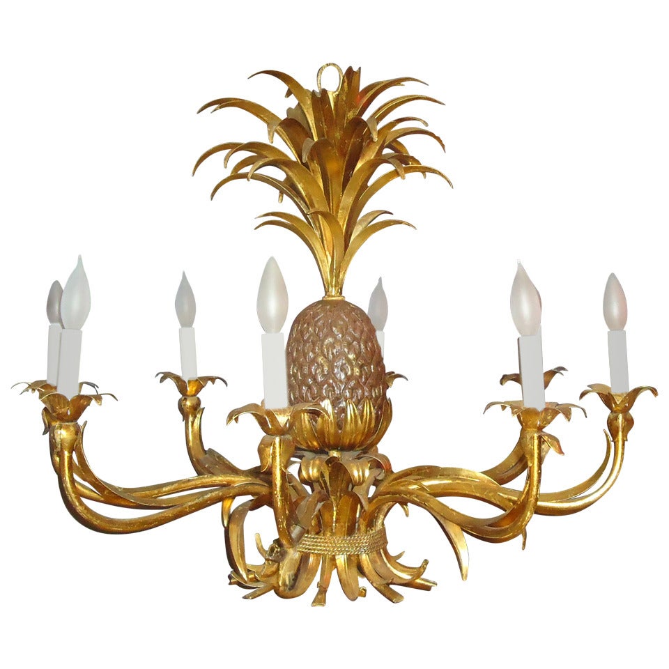 Gilt Tole Pineapple Chandelier
