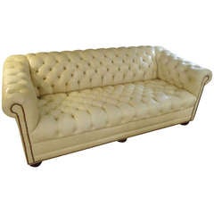 Luscious Vintage Off White Leather Chesterfield