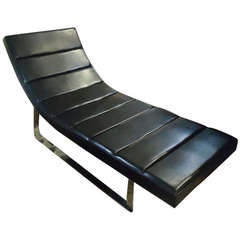 Swanky and Sleek Vintage Black Leather Chaise