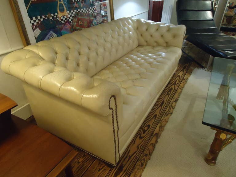 American Luscious Vintage Off White Leather Chesterfield