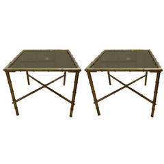 Pair of French Brass Faux Bamboo End Tables