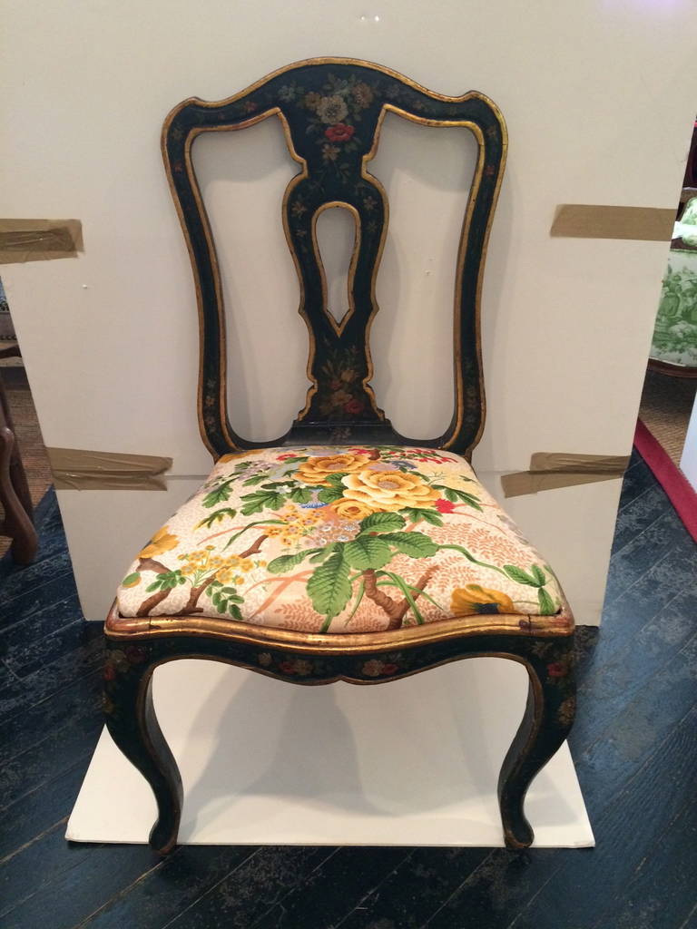 Italian Pair of Lovely Hand-Painted Venetian Side Chairs