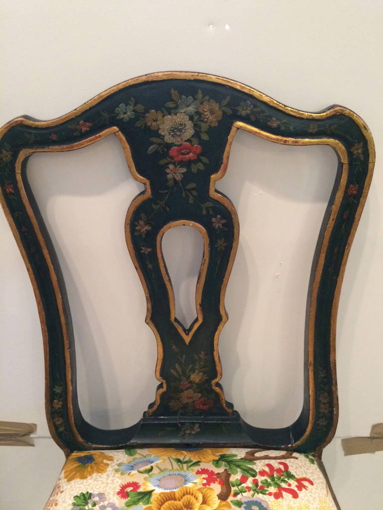 Fabric Pair of Lovely Hand-Painted Venetian Side Chairs