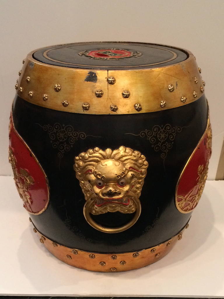 Chinese Richly Decorated Asian Lacquered Wood Rice or Tea Bin