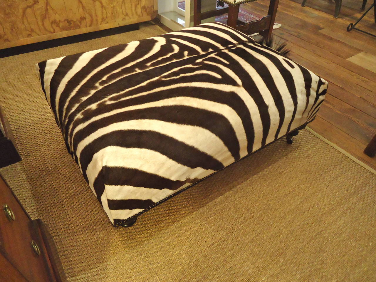 Graphic Zebra Hide Ottoman