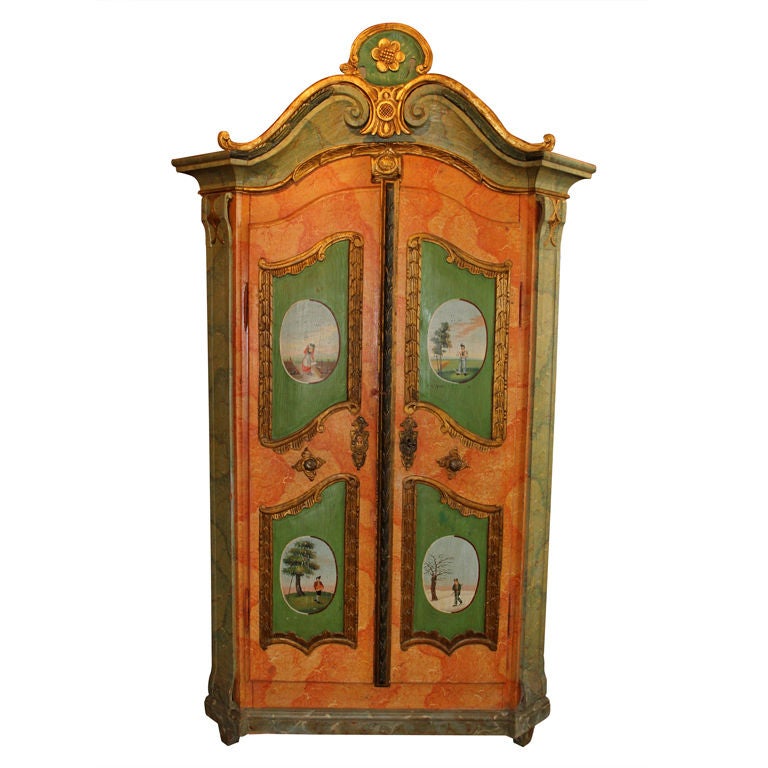 Handpainted Swiss Vintage Armoire