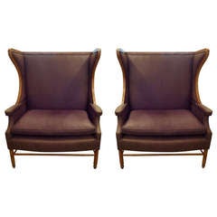 Pair of French Oversized Wing Chairs