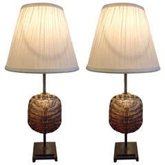 Pair of Chic Custom Turtle Shell Lamps