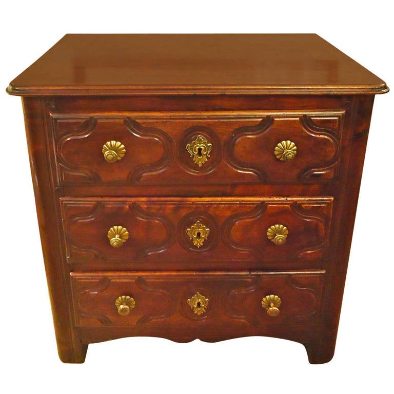 Diminutive antique louis xv provincial chest of drawers at 1.