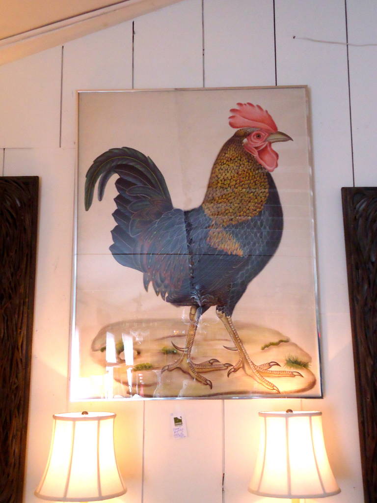 Large Bold Rooster Painting on Silk
