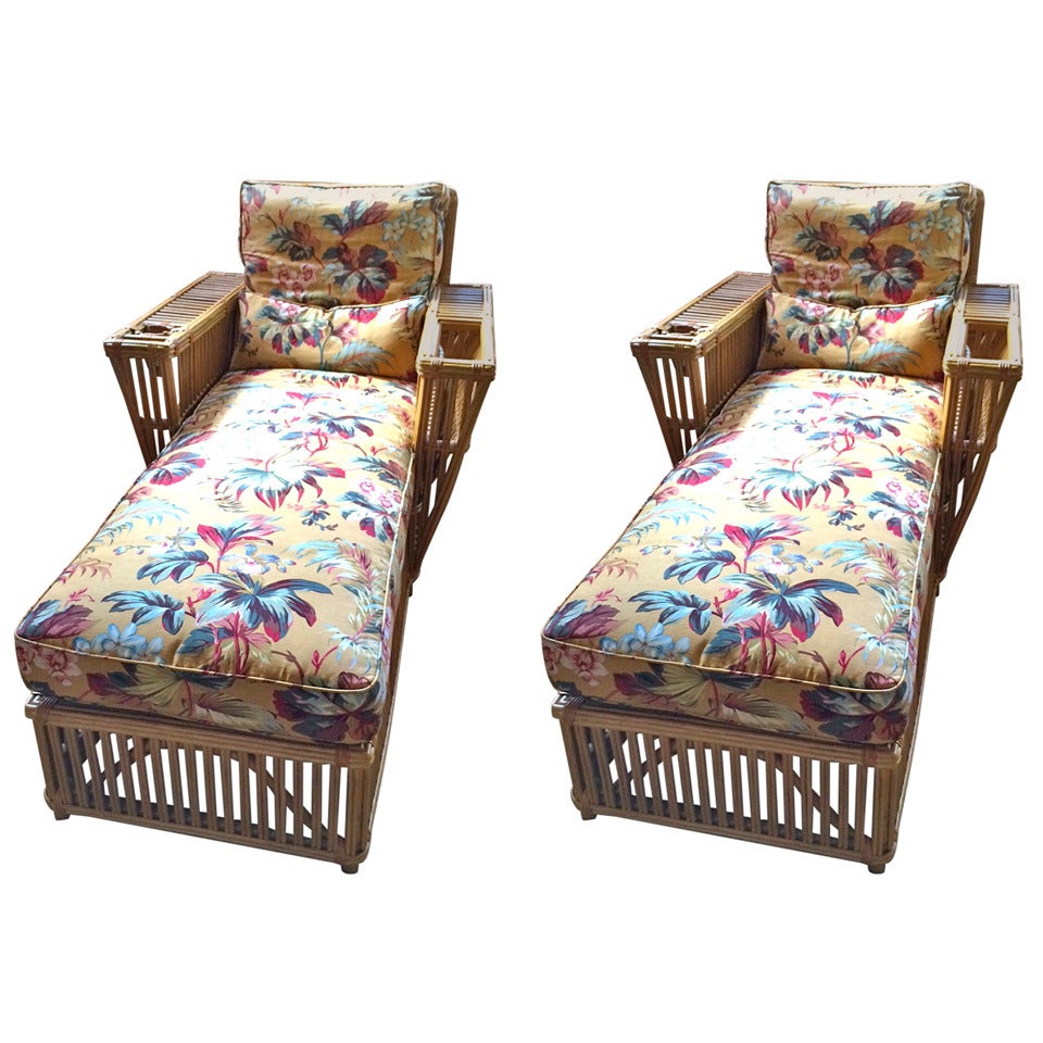 Pair of Bielecky Brothers Rattan Chaise Lounges