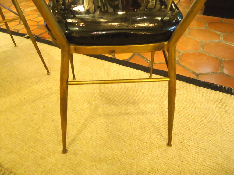 Rare Pair of Mid-Century Modern Brass and Patent Leather Chairs 2