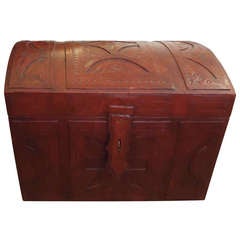 Handsome Red Tooled Leather Trunk